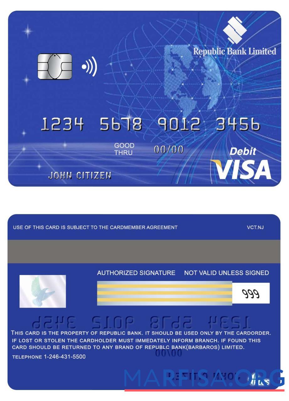 Printable Barbados Republic Bank visa card real example